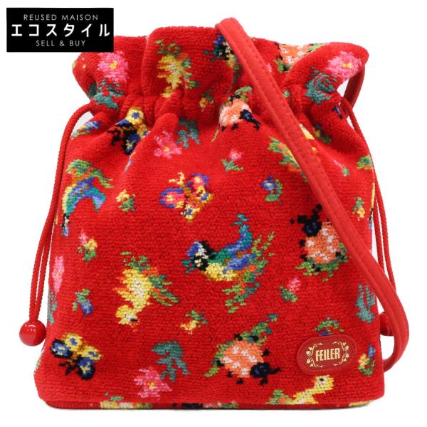 美品/ FEILER フェイラー ハイジ 巾着 ショルダーバッグ レッド