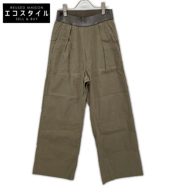 MUSE ミューズ 25年 カーキオリーブ STRETCH TWILL タックパンツ カーキオリーブ 36 ボトムス リネン レディース 中古
