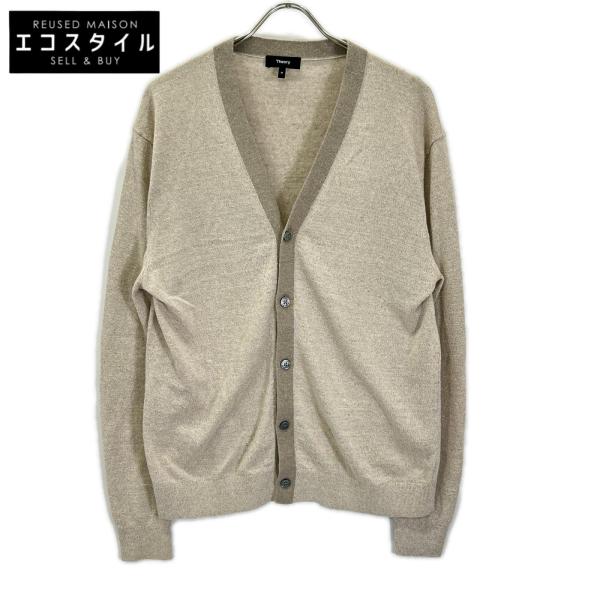 Theory セオリー 26年製 シルク×リネン Vネック カーディガン ベージュ M トップス リネン メンズ 中古