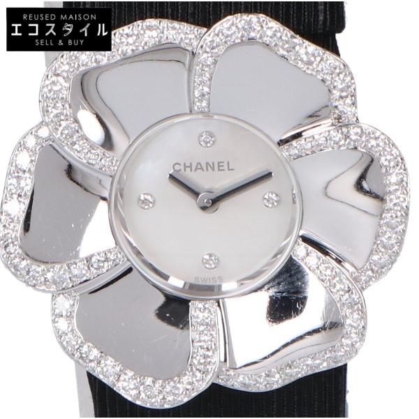CHANEL シャネル H1189 K18WG カメリア ダイヤモンド シェル文字