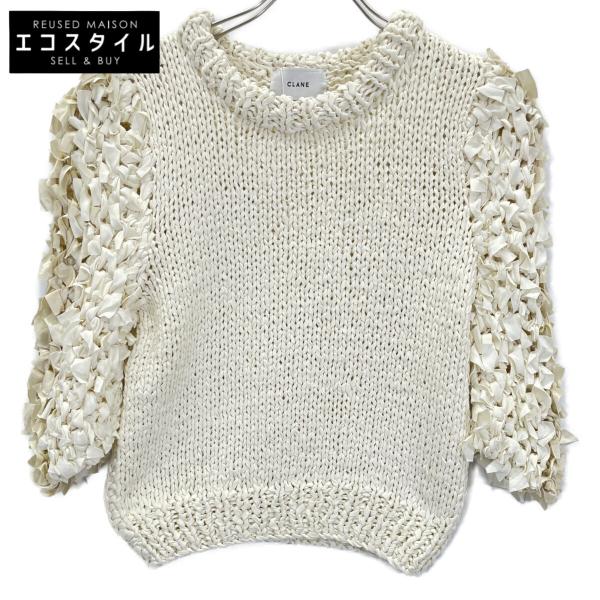 クラネ 24AW ﾎﾜｲﾄ 17106ｰ2252 FRILL HALF SLEEVE HAND KNIT TOPS 1 wine-king_2880000000005373