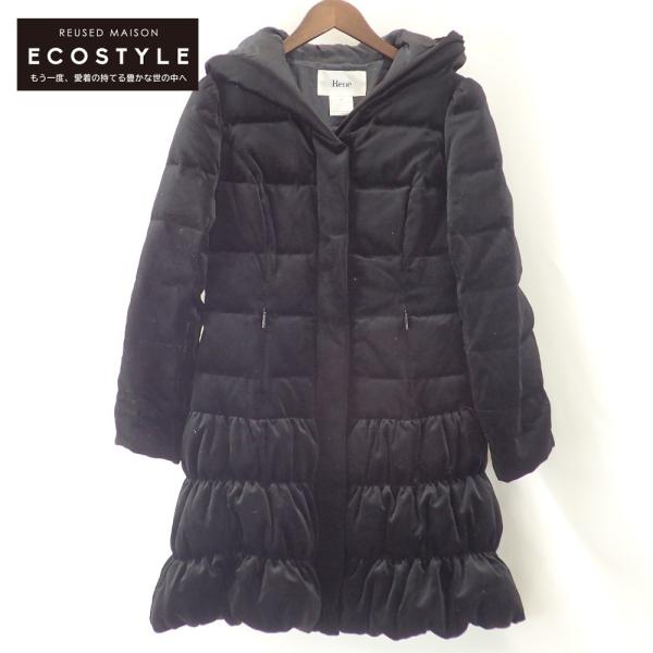 Rene ルネ 6338270 ベロア フーディ ダウン コート 34 ブラック