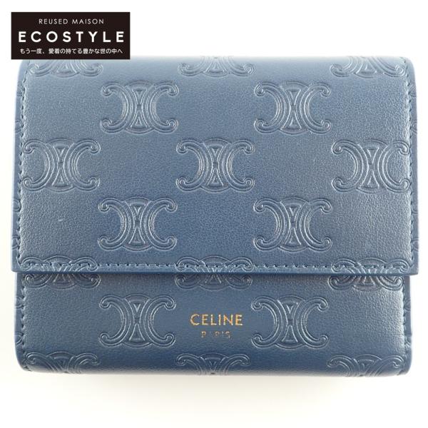 CELINE(セリーヌ) 3つ折り財布美品  スモール トリフォールドウォレット 10B573BEL.07SU ブルー グレインドカーフスキン CELINE（セリーヌ） スモールトリフォールドウォレット グレインド