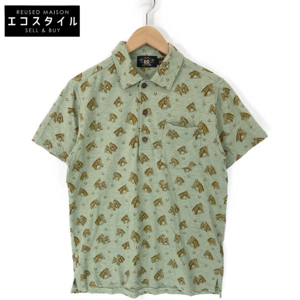 RRL ダブルアールエル ホースプリント ジャージーポロシャツ グリーン  