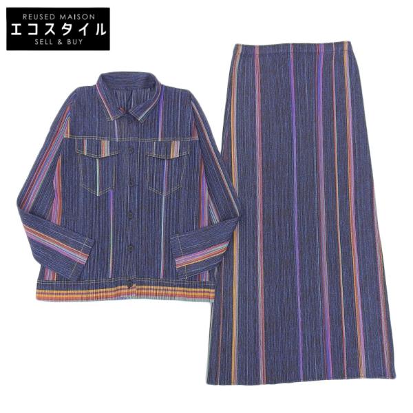 美品 PLEATS PLEASE プリーツプリーズ デニム風 ストライプ  