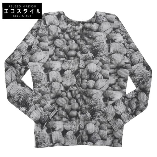 PLEATS PLEASE プリーツプリーズ  木の実 転写プリント プリーツカットソー トップス レディース グレー系 1 06年 1 PLEATS PLEASE プリーツプリーズ 木の実 転写プリント プリーツ
