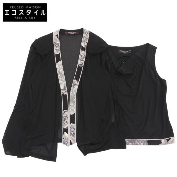 LEONARD アンサンブル　LLサイズ　カーディガン　半袖シャツ　レオナード LEONARD（レオナール） 蘭柄ライン アンサンブル カーディガン