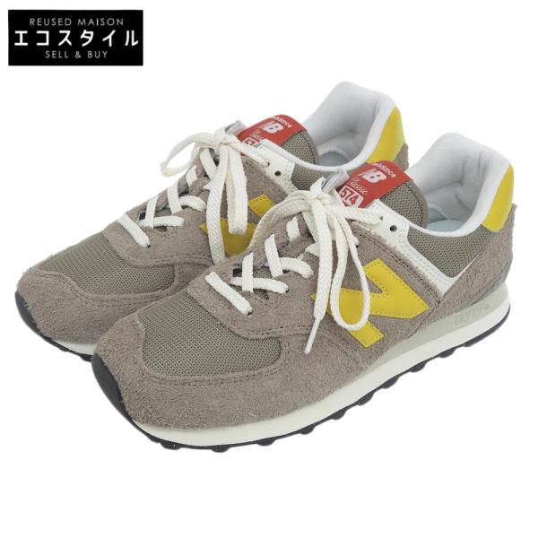 新品同様 New Balance ニューバランス スエードレザー スニーカー シューズ メンズ ブラウン×イエロー 27cm U574BYW
