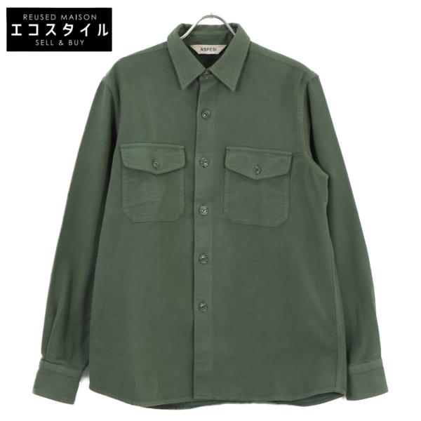 ASPESI アスペジ グリーン W3A CE26 L548 コットン フランネル シャツジャケット グリーン M ジャケット コットン メンズ 中古