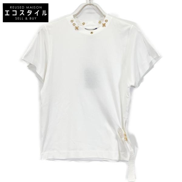ルイヴィトン 美品 サイドストラップ 半袖Tシャツ コットン トップス レディース ホワイト S RW191W S LOUIS VUITTON ルイヴィトン RW191W ホワイト サイドストラップ 半袖