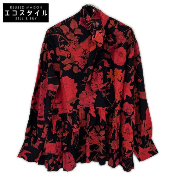 VALENTINO ヴァレンティノ 花柄 ﾃｨｱｰﾄﾞ ﾌﾞﾗｳｽ VALENTINO ヴァレンティノ 花柄 ティアード ブラウス ブラック／レッド