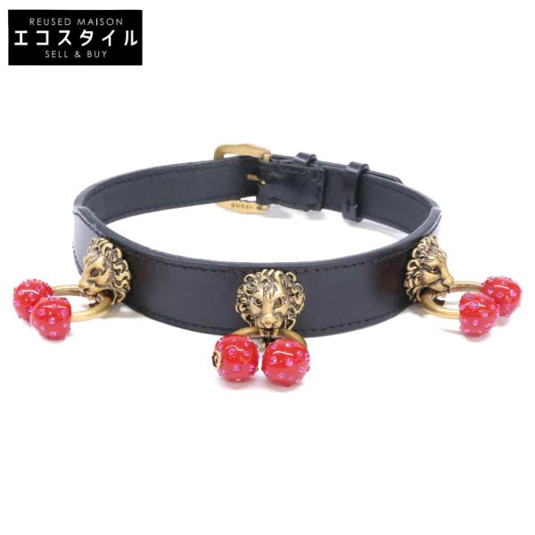 GUCCI（グッチ） トリプル ライオンヘッド チェリー レザー チョーカー