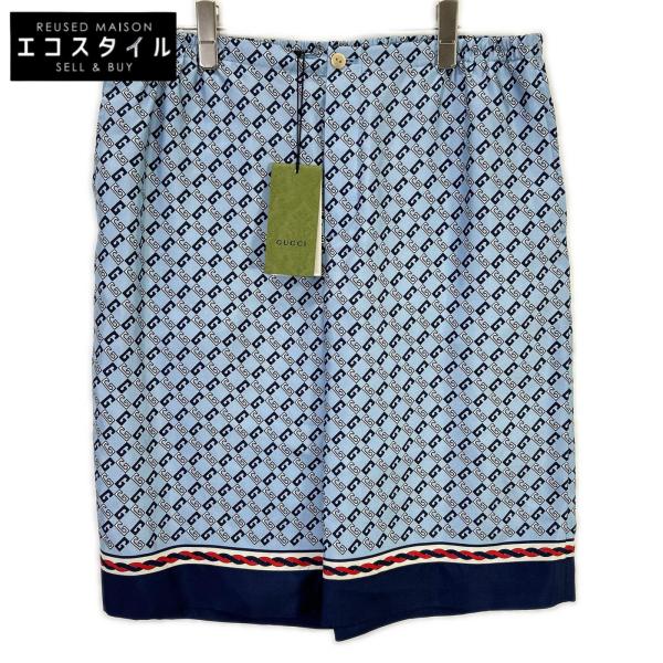 GUCCI グッチ 672698 ライトブルー ジオメトリー スクエアGGプリントシルクショートパンツ 52 GUCCI（グッチ） 672698 ライトブルー ジオメトリー スクエアGG