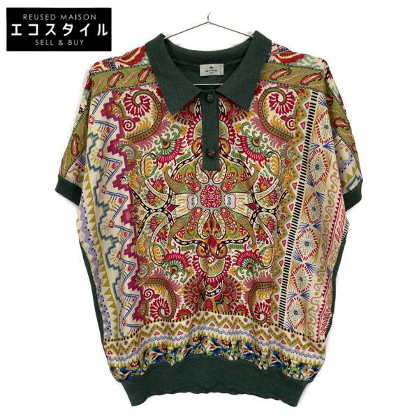 エトロ　シルクウール　ポロシャツ　42 ETRO（エトロ） 221-19662-9655 グリーン ウール/シルク 総柄