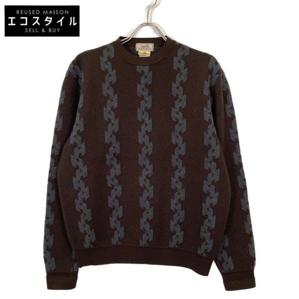 HERMES エルメス 総柄 カシミヤ20% セーター ブラウン L トップス