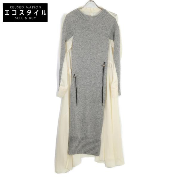 sacai サカイ グレー 21-05668 ニット切替 ワンピース 1 ウール