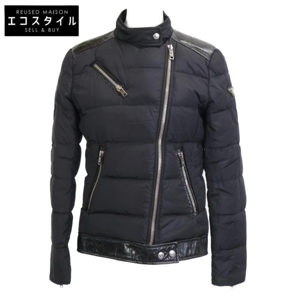 PRADA 国内正規/ プラダ レザー/ナイロン切替 ライダース ダウン