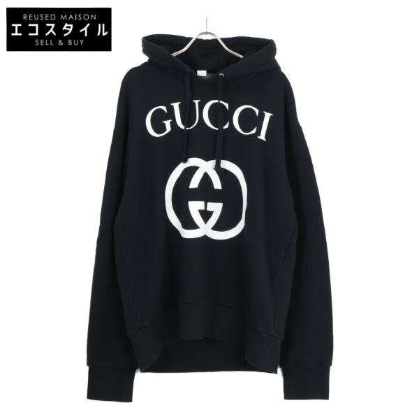 極美品○GUCCI グッチ 475374 コットン100% インターロッキングG ロゴプリント プルオーバー パーカー ブラック系 M 伊製 正規品 メンズ GUCCI（グッチ） 475374 プルオーバーパーカ トップス M ブラック