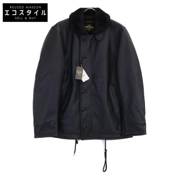 HOUSTON ヒューストン 8177 ブラック COW LEATHER N-1 DECK JACKET