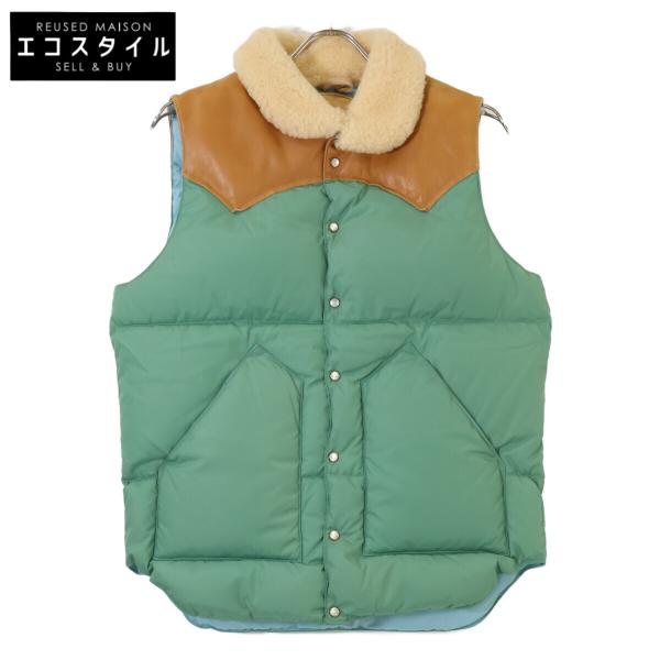 Rocky Mountain Featherbed ロッキーマウンテンフェザーベッド 450-452-20 グリーン×ブルー×ブラウン クリスティベスト Christy Vest ムートン ダウンベスト 38 Rocky Mountain FeatherBed（ロッキーマウンテンフェザーベッド