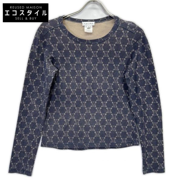 セリーヌ 00s ﾈｲﾋﾞｰ ｳﾞｨﾝﾃｰｼﾞ ﾄﾘｵﾝﾌ ﾏｶﾀﾞﾑ 総柄 ﾛﾝｸﾞｽﾘｰﾌﾞ 長袖 Tｼｬﾂ ｶｯﾄｿｰ M CELINE（セリーヌ） 00s ネイビー ヴィンテージ トリオンフ マカダム