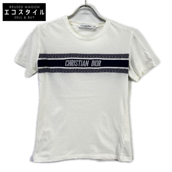 クリスチャン・ディオール Christian Dior シグネチャーバンドロゴ半袖Tシャツ 143T04A4043 ホワイト コットン レディース 半袖Ｔシャツ Christian Dior - クリスチャンディオール CHRISTIAN DIOR