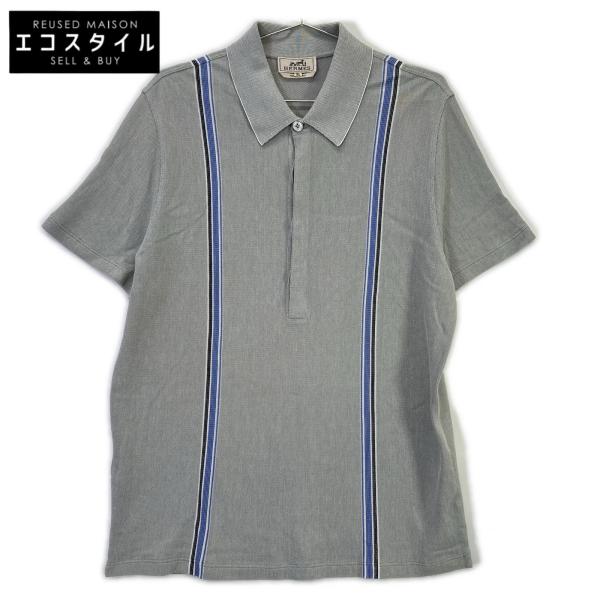 【美品】 Hermes 半袖ポロシャツ コットン100 L ネイビー HERMES エルメス sw090 ネイビー コットン100% 半袖ポロシャツ グレー
