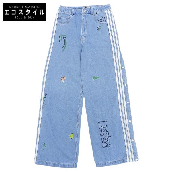 ADIDAS アディダス × FIORUCCI デニムトラックパンツ ストレートパンツ ボトムス レディース ライトブルー OT FL4153