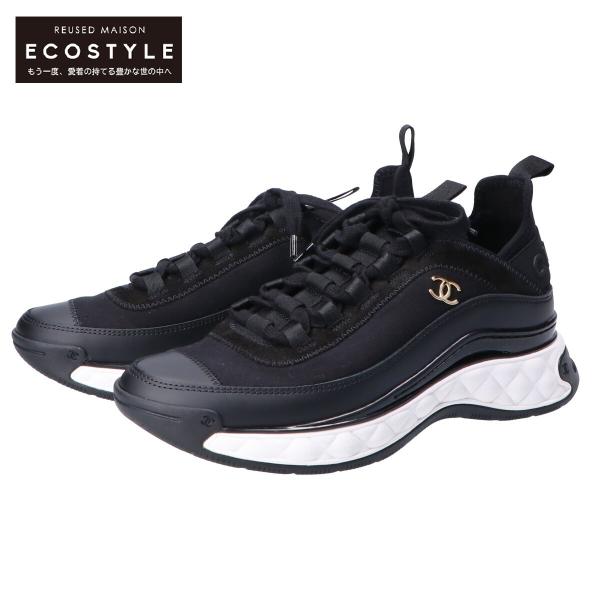 CHANEL 極美品 シャネルブラックスニーカ38 CHANEL 美品 シャネル G35617 CCココマーク スニーカー シューズ