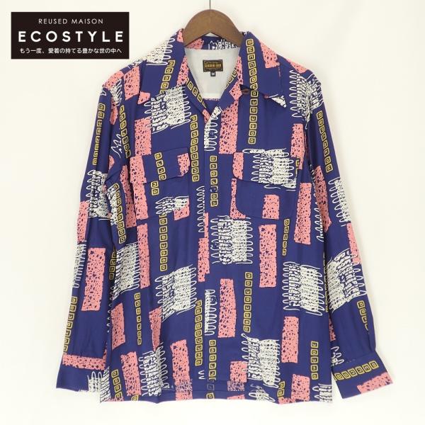 Groovin High 総柄シャツ ブルー M ボーダー 上品 キレイめ Groovin High 総柄シャツ ブルー M ボーダー 上品 キレイめ