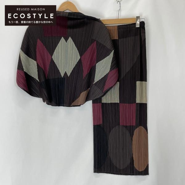 極美品✨PLEATS PLEASE プリーツ　オーバーサイズ　変形　総柄 wine-king_2889900000076410