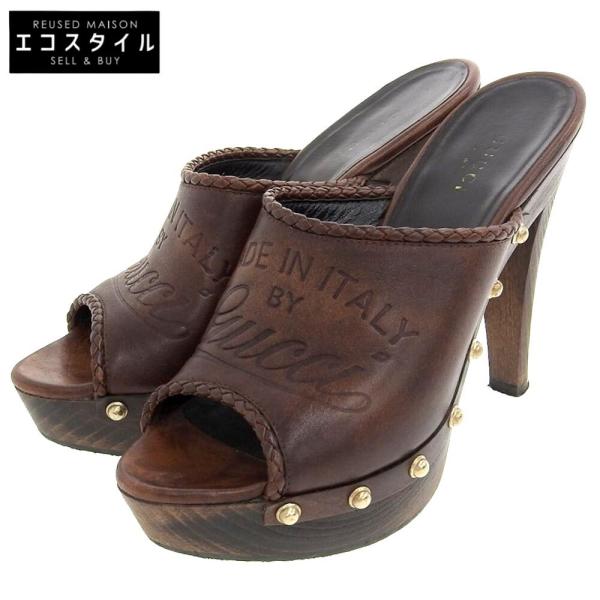 GUCCI ブラウンサンダル レザー ホースビット付き ウィメンズ スライドサンダル ライトブラウン