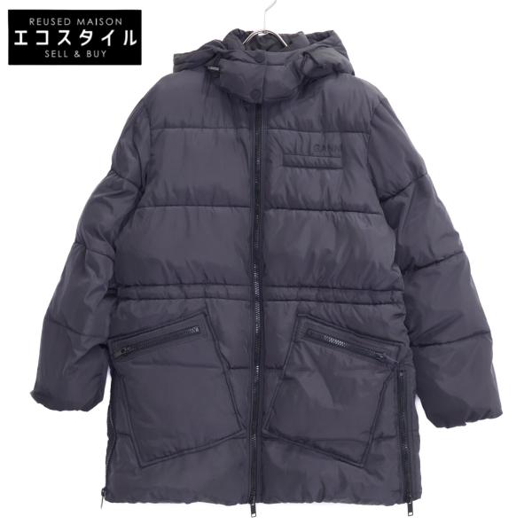 GANNI ガニー ブラック F6449 フーデットパデットコート S/M コート