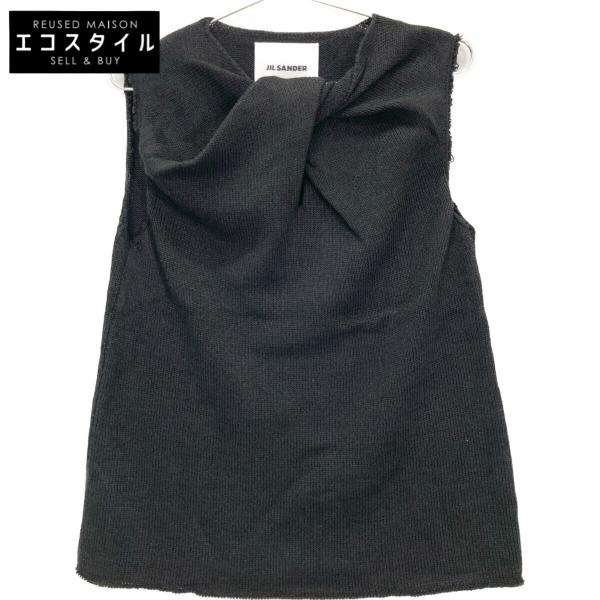 ジルサンダー JSWS751308 ﾌﾞﾗｯｸ ﾆｯﾄ ﾉｰｽﾘｰﾌﾞｶｯﾄｿｰ 34 JIL SANDER（ジルサンダー） JSWS751308 ブラック ニット ノースリーブ