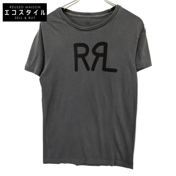 RRL ダブルアールエル グレー×ブラック ロゴ 半袖Tシャツ グレー S トップス コットン メンズ 中古