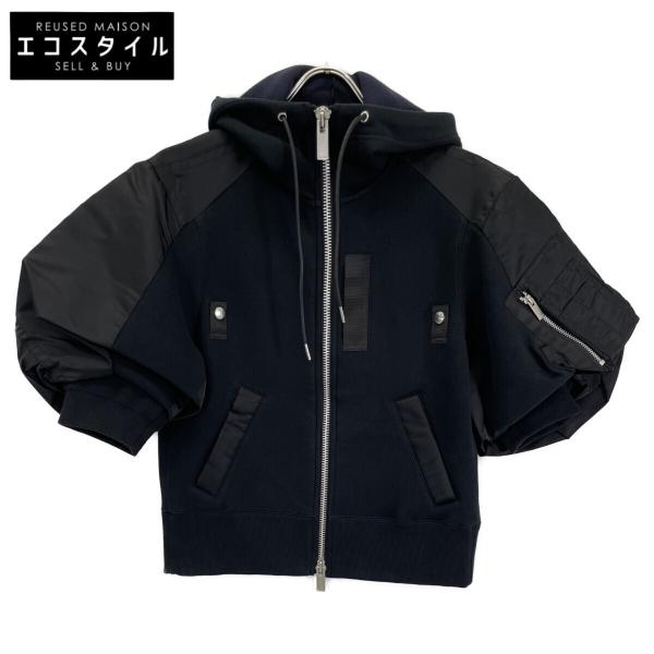 sacai（サカイ） 24-07260 ブラック 材切り替え半袖ジップアップ