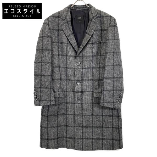 美品✨ヒューゴボス ロロピアーナ ダブルチェスターコート ウール 52サイズ HUGO BOSS ヒューゴボス グレー ロロピアーナ生地 ウィンドウペン