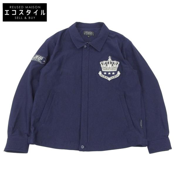 美品 BARNIVARNO バーニヴァーノ デニム調 プリント ブルゾン ジャケット メンズ ネイビー LL 21AW BAW-KBS4164