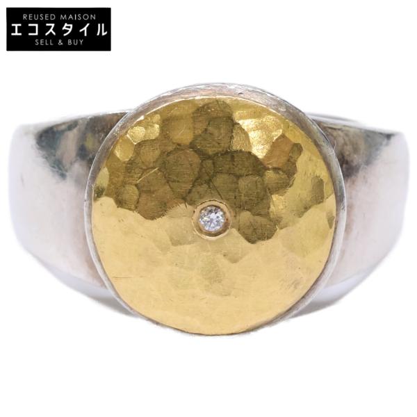 美品/ MALCOLM BETTS K22×Pt ハーフハンマリング13号 MALCOLM BETTS マルコムベッツ K22 x SV925 ワンポイントダイヤ コンビ