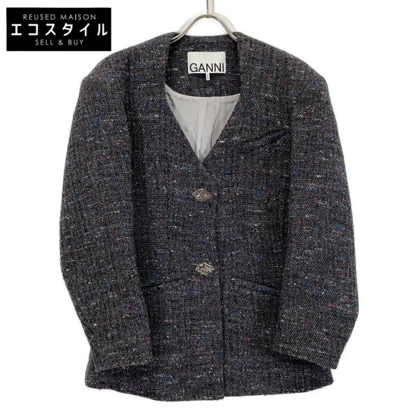 GANNI ガニー  F7574 ｸﾞﾚｰ ﾄﾞﾈｶﾞﾙｳｰﾙ混ﾌﾞｰｸﾚﾂｲｰﾄﾞｼﾞｬｹｯﾄ 36 wine-king_2889900000120371