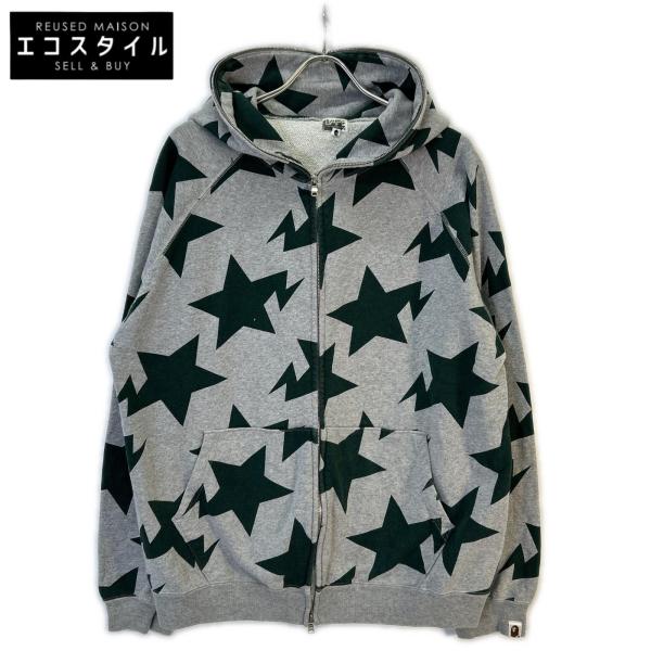A BATHING APE アベイシングエイプ グレー×グリーン スタープリント フルジップ パーカー 00s L A BATHING APE アベイシングエイプ グレー×グリーン スタープリント