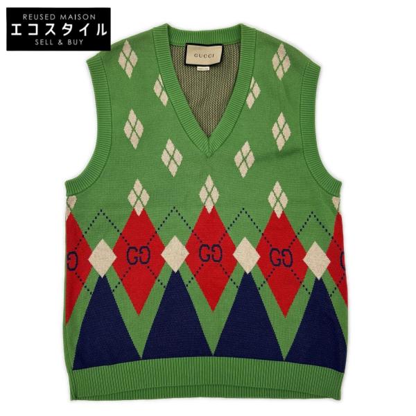 GUCCI グッチ 653841 XKBUQ グリーン 21AW アーガイルニットベスト M GUCCI（グッチ） 653841 XKBUQ グリーン 21AW アーガイルニットベスト