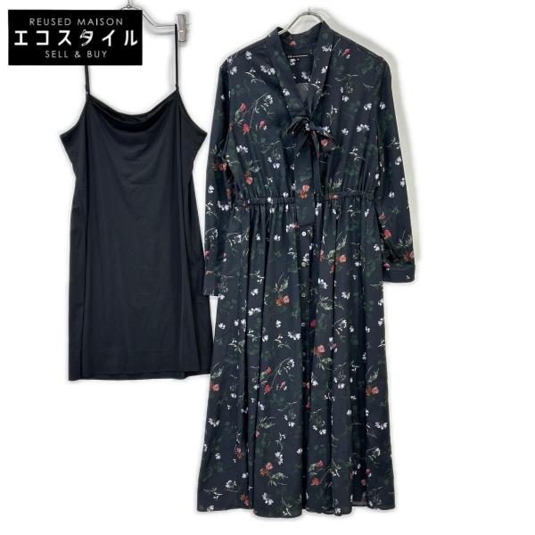 【新品未使用タグ付】23区×mi-mollet 大草直子コラボ　ワンピース　花柄 23区 ブラック 花柄 フラワー×mi-mollet ボウタイ 前開き ワンピース