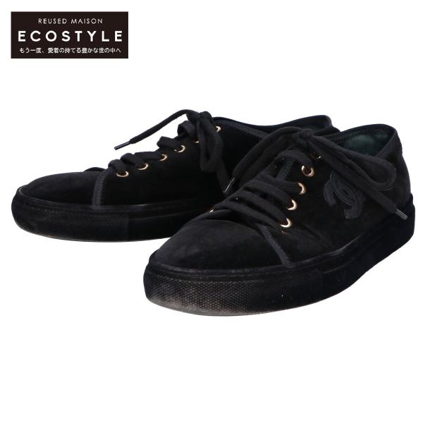 CHANEL 37 ココマーク ベロア スニーカー　ブラック×シルバー wine-king_2893100000026033