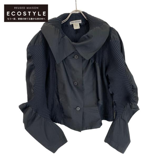美品 入手困難 イッセイミヤケ 変形プリーツジャケット ハイネック 黒 ISSEY MIYAKE イッセイミヤケ ブラック 変形プリーツジャケット
