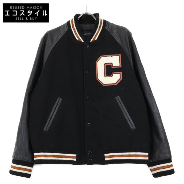 コーチ CF802 ﾌﾞﾗｯｸ ﾚｻﾞｰ×ｳｰﾙ ﾊﾞｰｼﾃｨｼﾞｬｹｯﾄ L COACH（コーチ） CF802 ブラック レザー×ウール バーシティジャケット