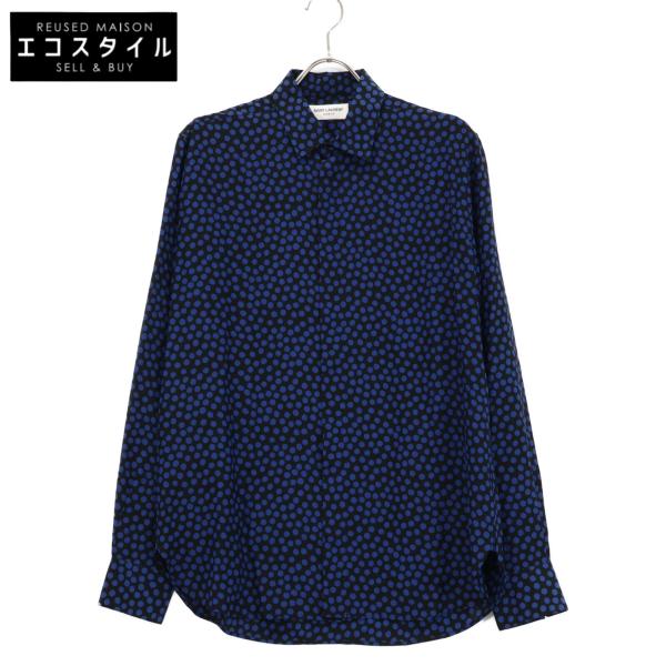 サンローラン　半袖　ドット　シルク　シャツ　ブラック SAINT LAURENT PARIS サンローランパリ ドット柄 シルクシャツ