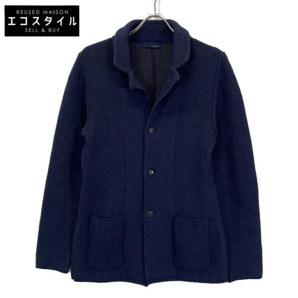 <美品>LARDINI ネイビー ウールアルパカ ニットジャケット サイズM相当 美品>LARDINI ネイビー ウールアルパカ ニットジャケット サイズM相当