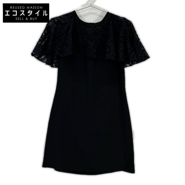 定価約50万 美品 ルイヴィトン レース シルクウールワンピース 黒 34 LOUIS VUITTON ルイヴィトン RW181W FVB FEDR20 ブラック レース
