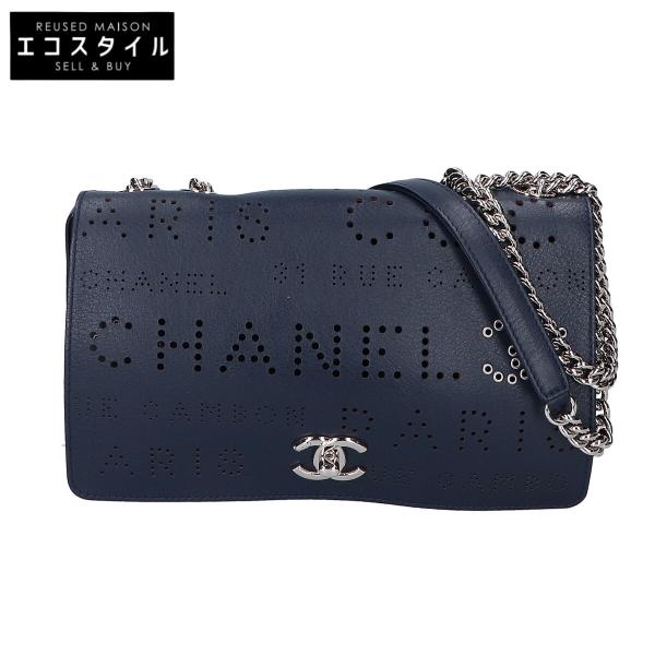 CHANEL シャネル  A50299 27番 ﾊﾟﾝﾁﾝｸﾞﾛｺﾞ ｼﾝｸﾞﾙﾌﾗｯﾌﾟﾁｪｰﾝﾊﾞｯｸﾞ ﾈｲﾋﾞｰ - CHANEL（シャネル） A50299 27番 パンチングロゴ シングルフラップ